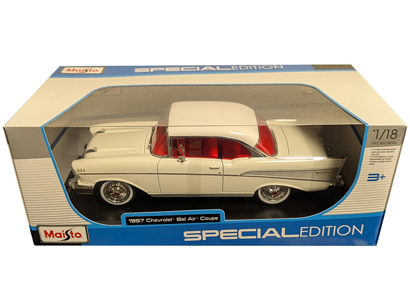 1957 Chevrolet Bel Air Coupe White with Red Interior Special Edition Series 1/18 Diecast Model Car Maisto 31477
