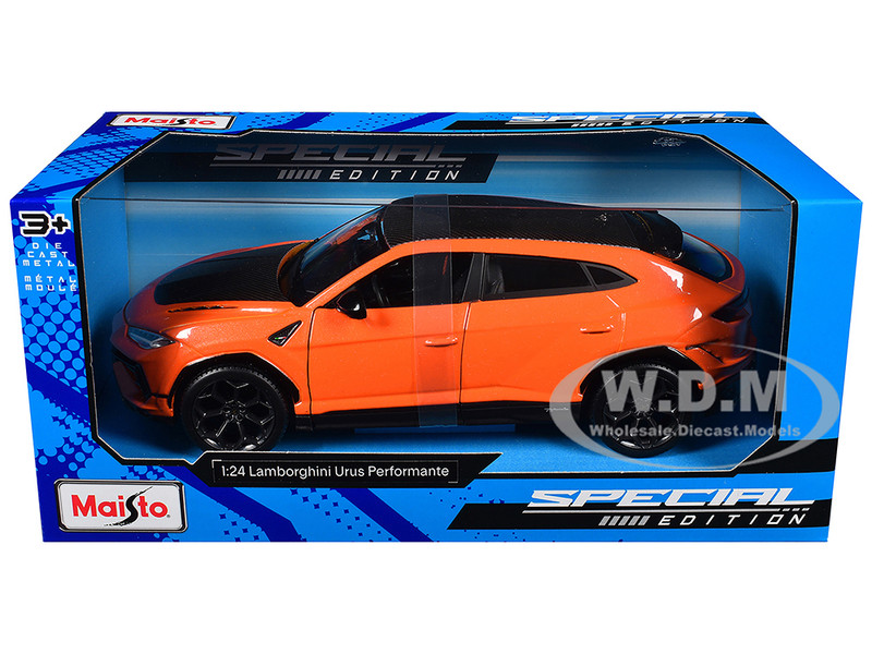 Lamborghini Urus Performante Orange Metallic with Carbon Hood and Top Special Edition Series 1/24 Diecast Model Car Maisto 32928OR