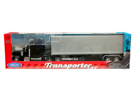 Peterbilt 379 Truck Black with Silver Container Transporter Series 1/32 Diecast Model Welly 39941W-BK