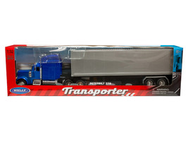 Peterbilt 379 Truck Blue Metallic with Silver Container Transporter Series 1/32 Diecast Model Welly 39941W-BL
