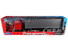 Peterbilt 379 Truck Red with Silver Container Transporter Series 1/32 Diecast Model Welly 39941W-RD