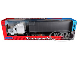 Peterbilt 379 Truck White with Silver Container Transporter Series 1/32 Diecast Model Welly 39941W-WH