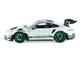 2024 Porsche 911 GT3 RS Tribute to Carrera RS Package White with Carbon Hood Stripes and Top and Green Side Stripes and Wheels 1/18 Diecast Model Car Solido S1812107 2024 Porsche 911 GT3 RS Tribute to Carrera RS Package White with Carbon Hood Stripes and Top and Green Side Stripes and Wheels 1/18 Diecast Model Car Solido S1812107