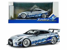 2020 Nissan GT R R35 Liberty Walk Silhouette RHD Right Hand Drive Silver Metallic with Black Top and Blue Graphics 1/43 Diecast Model Car Solido S4311211