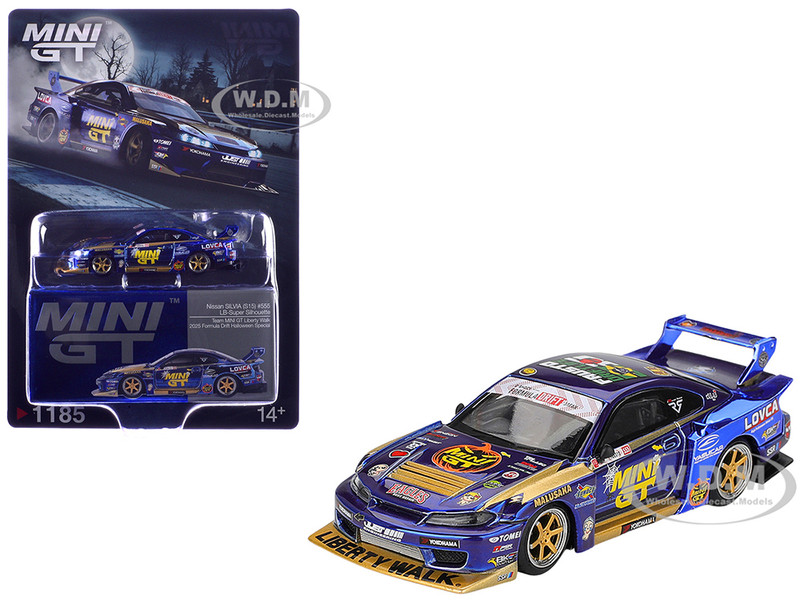 Nissan Silvia S15 LB Super Silhouette RHD Right Hand Drive #555 Yukio Fausto Team MINI GT Liberty Walk Halloween Special Formula Drift Japan 2025 Limited Edition 1/64 Diecast Model Car Mini GT MGT01185