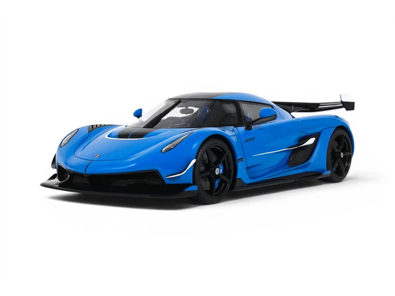 2025 Koenigsegg Jesko Blue Metallic with Black Stripes 1/18 Model Car GT Spirit GT1002