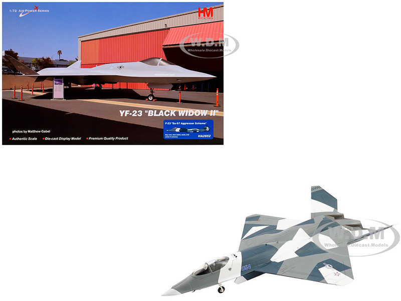 Northrop F 23 Black Widow II Stealth Fighter Aircraft Blue 054 Su 57 Aggressor What If Scheme 65th AGRS Nellis AFB United States Air Force Air Power Series 1/72 Diecast Model Hobby Master HA2852