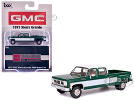 1973 GMC Sierra Grande 3500 Crew Cab Dually Pickup Truck Green and White 1/64 Diecast Model Car IXO Models IA64006