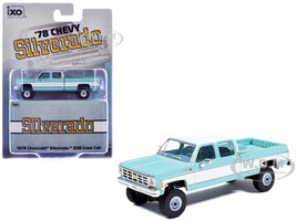 1978 Chevrolet Silverado K30 Crew Cab Pickup Truck Light Blue and White with Blue Interior 1/64 Diecast Model Car IXO Models IA64007