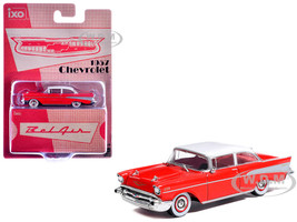 1957 Chevrolet Bel Air Red with White Top and Red Interior 1/64 Diecast Model Car IXO Models IA64008
