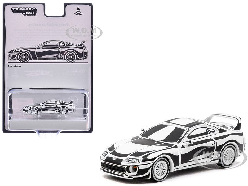 Toyota Supra Designed by Joshua Vides Black and White Hobby64 Series 1/64 Diecast Model Car Tarmac Works T64-011-JV