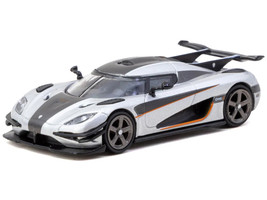 Koenigsegg One 1 Silver Metallic with Black Stripes Global64 Series 1/64 Diecast Model Tarmac Works T64G-TL054-SL