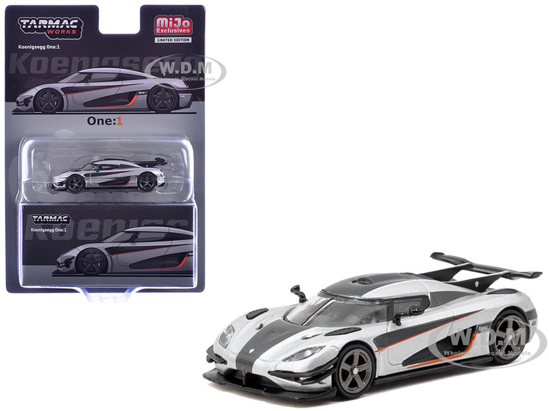 Koenigsegg One 1 Silver Metallic with Black Stripes Global64 Series 1/64 Diecast Model Tarmac Works T64G-TL054-SL