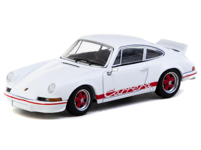 Porsche 911 Carrera RS 2 7 Lightweight White with Red Stripes Collab64 Series 1/64 Diecast Model Car Schuco & Tarmac Works T64S-023-WR