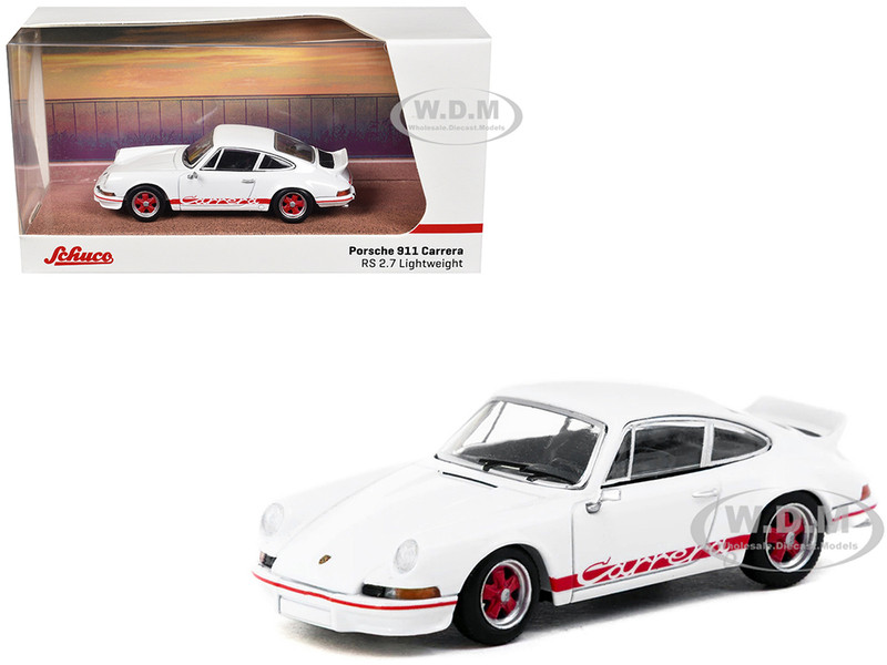 Porsche 911 Carrera RS 2 7 Lightweight White with Red Stripes Collab64 Series 1/64 Diecast Model Car Schuco & Tarmac Works T64S-023-WR