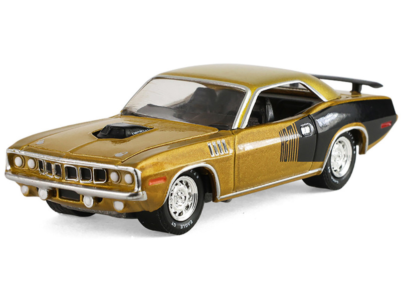 1971 Plymouth Hemi Cuda Gold Metallic with Black Accents America 250 Edition Anniversary Collection Series 18 1/64 Diecast Model Car Greenlight 28180D