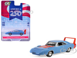 1969 Dodge Charger Daytona Blue with Red Stripes America 250 Edition Anniversary Collection Series 18 1/64 Diecast Model Car Greenlight 28180F