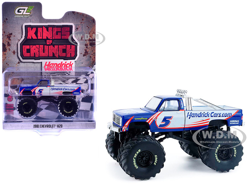 1981 Chevrolet K20 Monster Truck #5 HendrickCars com Blue and White with Graphics Kings of Crunch Hendrick Motorsports Tribute Special Edition 1/64 Diecast Model Car Greenlight 49180A