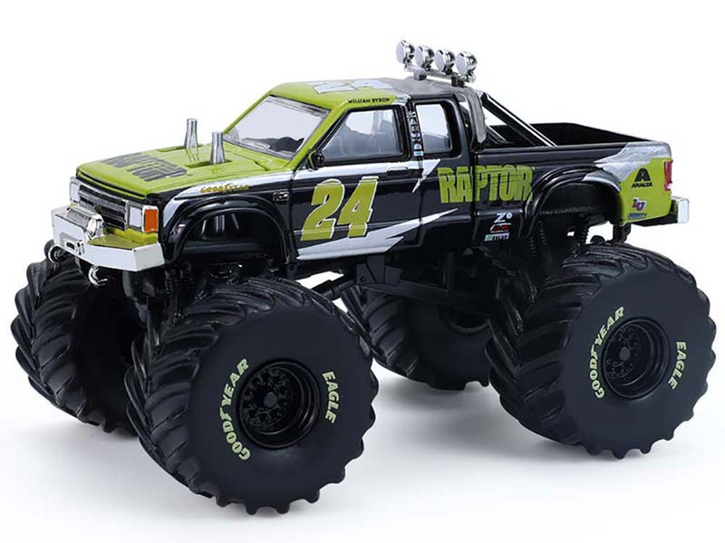 1986 Chevrolet S10 Monster Truck #24 Raptor Black and Green with Graphics Kings of Crunch Hendrick Motorsports Tribute Special Edition 1/64 Diecast Model Car Greenlight 49180C