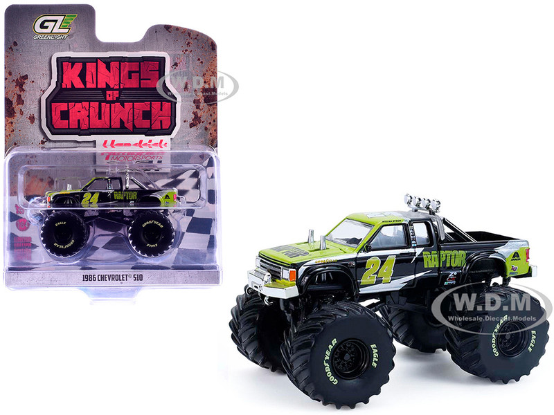 1986 Chevrolet S10 Monster Truck #24 Raptor Black and Green with Graphics Kings of Crunch Hendrick Motorsports Tribute Special Edition 1/64 Diecast Model Car Greenlight 49180C
