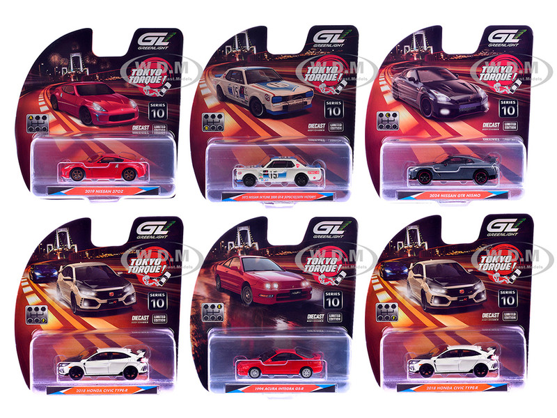 Tokyo Torque Series 10 Set of 6 pieces 1/64 Diecast Model Cars Greenlight 235110SET