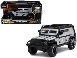 Tej s Jeep Wrangler Custom Silver Metallic with Black Top and Roof Rack Furious 7 2015 Movie 25 Years of Fast & Furious Series 1/32 Diecast Model Car Jada 34444-25TH