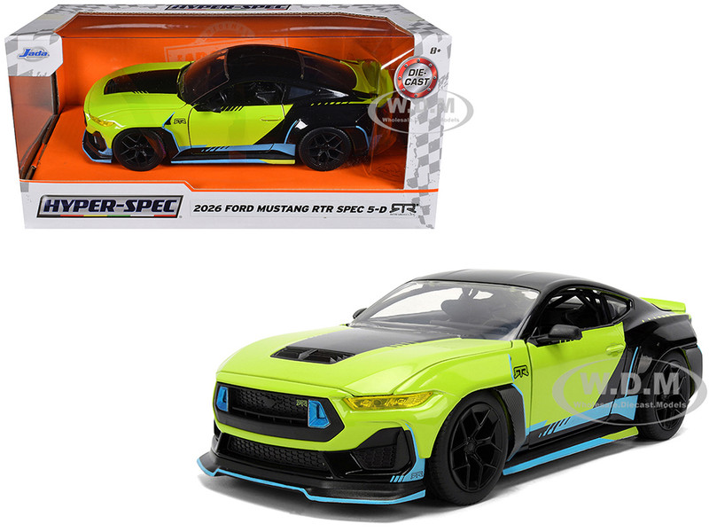 2026 Ford Mustang RTR Spec 5 D Lime Green with Black Top and Graphics Hyper Spec Series 1/24 Diecast Model Car Jada 36621