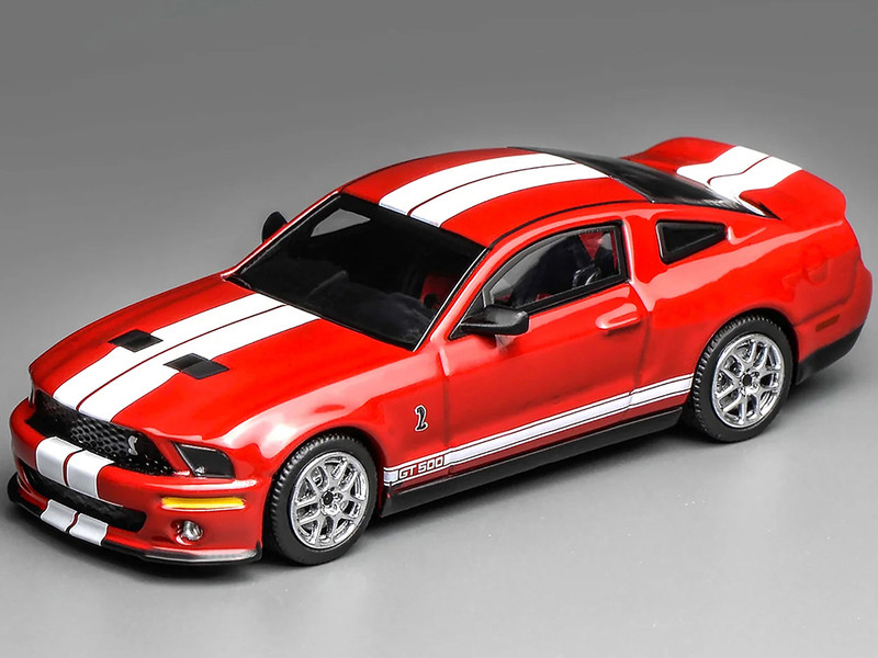 2007 Ford Mustang Shelby GT500 Torch Red with White Stripes 1/64 Diecast Model Car  MotorHelix Greenlight GL-1251005A