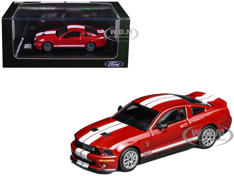 2007 Ford Mustang Shelby GT500 Torch Red with White Stripes 1/64 Diecast Model Car  MotorHelix Greenlight GL-1251005A
