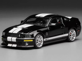 2007 Ford Mustang Shelby GT500 Ebony Black with White Stripes 1/64 Diecast Model Car MotorHelix & Greenlight GL-1251005B