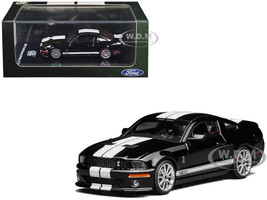 2007 Ford Mustang Shelby GT500 Ebony Black with White Stripes 1/64 Diecast Model Car MotorHelix & Greenlight GL-1251005B