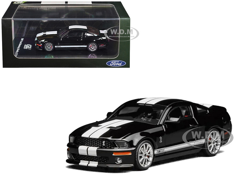 2007 Ford Mustang Shelby GT500 Ebony Black with White Stripes 1/64 Diecast Model Car MotorHelix & Greenlight GL-1251005B