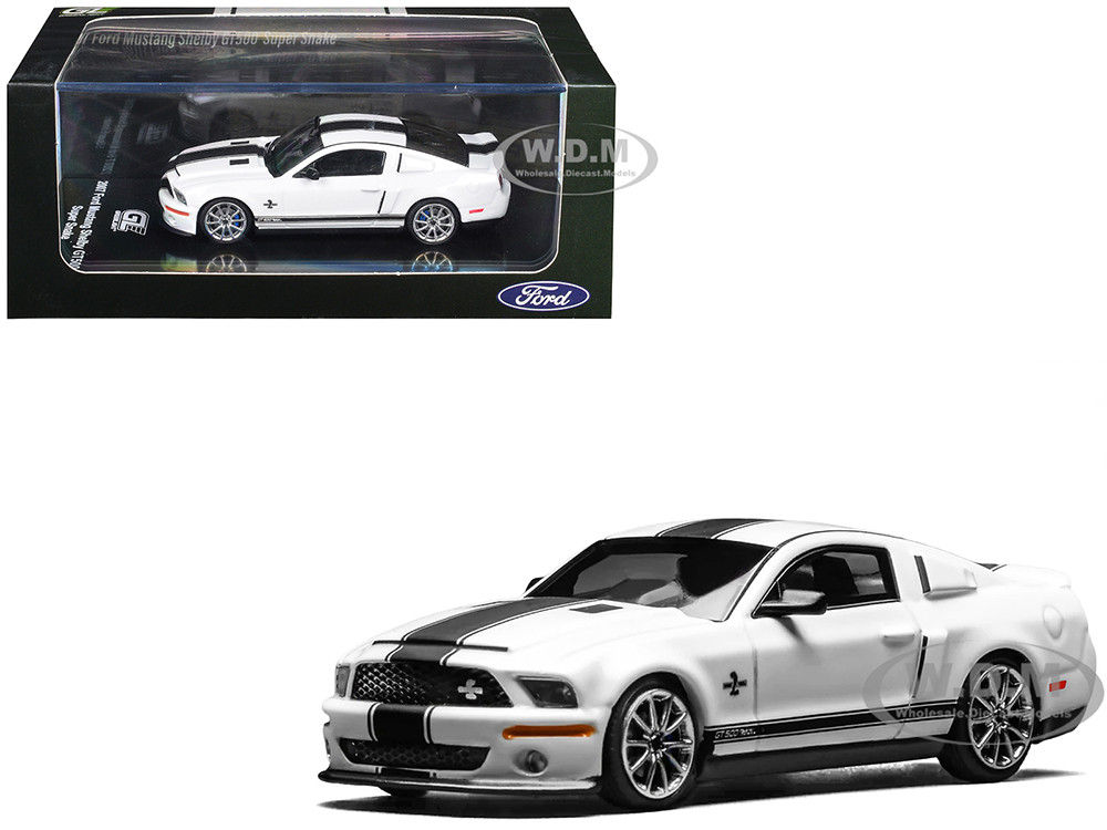 2007 Ford Mustang Shelby GT500 Super Snake Performance White with Matt Black Stripes 1/64 Diecast Model Car by MotorHelix & Greenlight