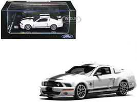 2007 Ford Mustang Shelby GT500 Super Snake Performance White with Matt Black Stripes 1/64 Diecast Model Car MotorHelix & Greenlight GL-1251006A