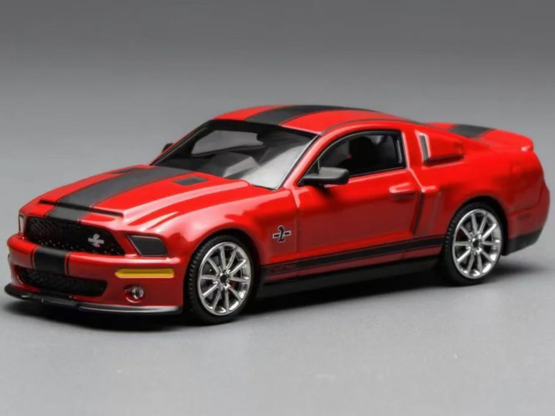 2007 Ford Mustang Shelby GT500 Super Snake Torch Red with Matt Black Stripes 1/64 Diecast Model Car MotorHelix & Greenlight GL-1251006B