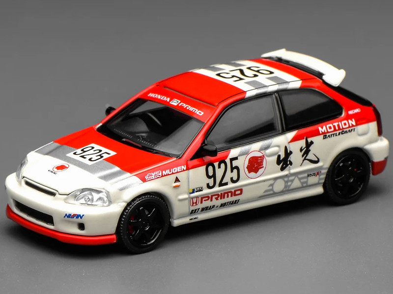 Honda Civic Type R EK9 RHD Right Hand Drive #925 Idemitsu Motion White and Red 1/64 Diecast Model Car MotorHelix M65040