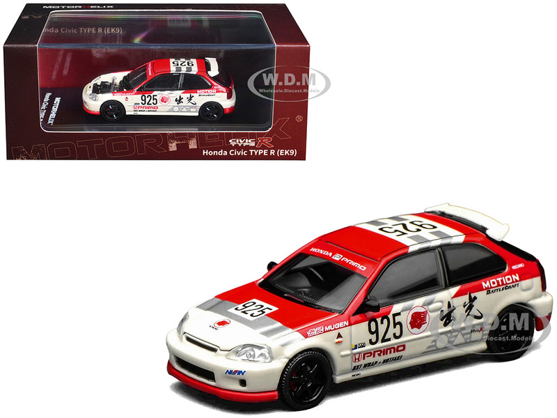 Honda Civic Type R EK9 RHD Right Hand Drive #925 Idemitsu Motion White and Red 1/64 Diecast Model Car MotorHelix M65040