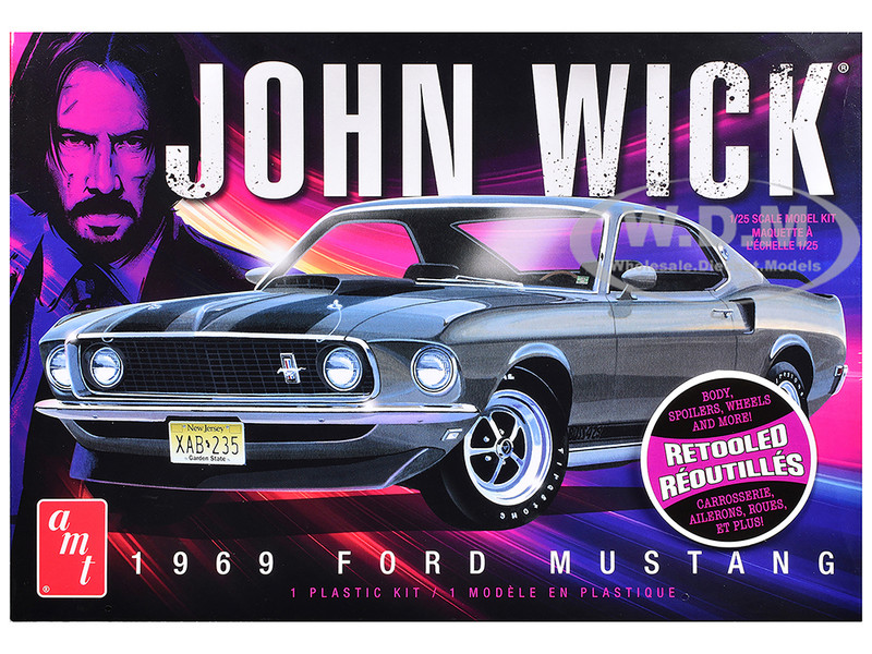 Skill 2 Model Kit 1969 Ford Mustang John Wick 2014 Movie 1/25 Scale Model AMT AMT1454M