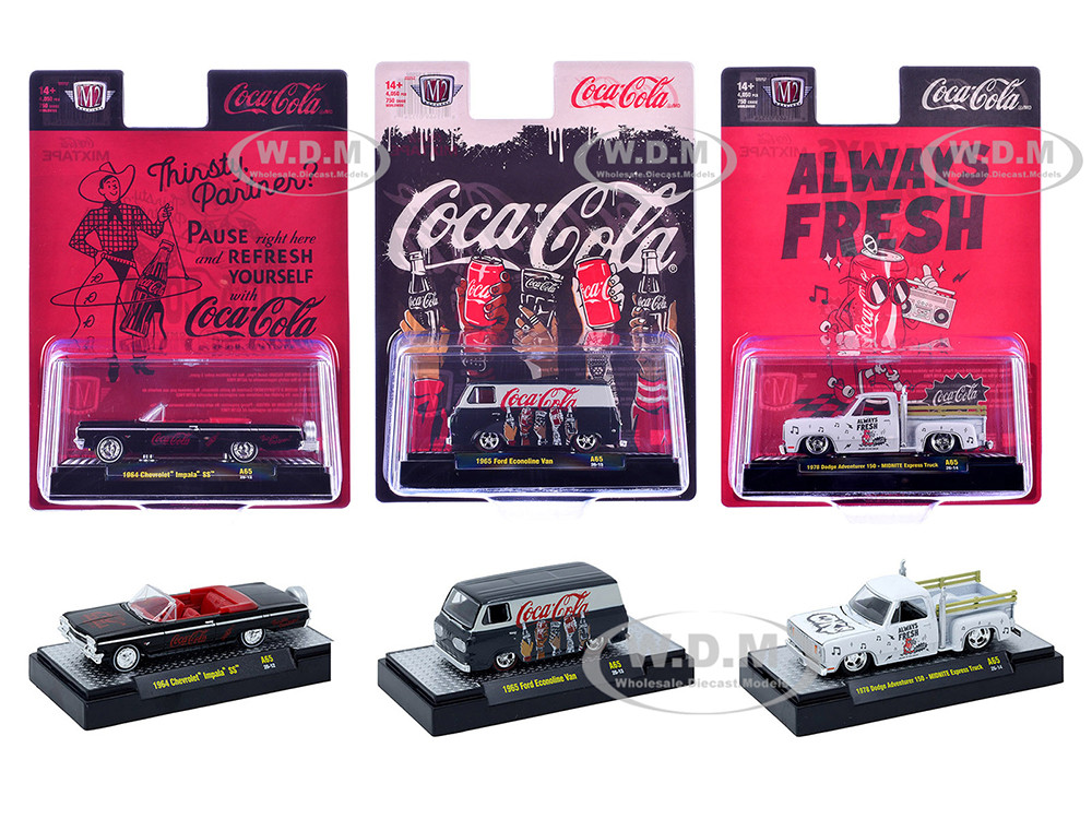 "Coca-Cola" Set of 3 pieces Release 65 Limited Edition to 4800 pieces Worldwide 1/64 Diecast Model Cars by M2 Machines