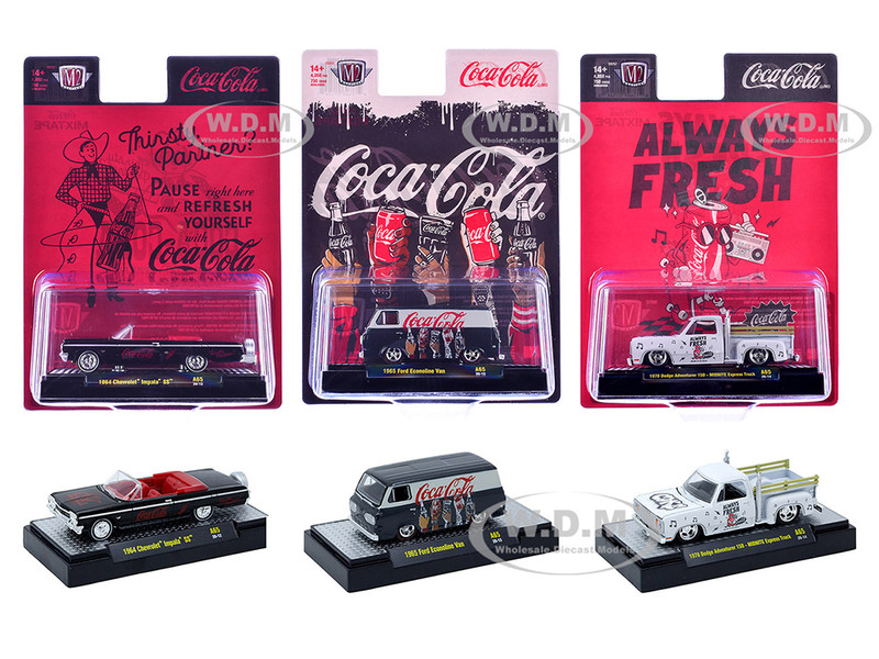 Coca Cola Set of 3 pieces Release 65 Limited Edition to 4800 pieces Worldwide 1/64 Diecast Model Cars M2 Machines 52500-A65