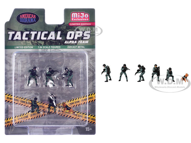 Tactical Ops Alpha Team 6 piece Diecast Figure Set 6 Figures Limited Edition for 1/64 Scale Models American Diorama AD-2440MJ