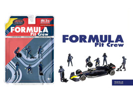 Formula Pit Crew Team Blue 6 piece Diecast Figure Set 6 Figures Limited Edition for 1/64 Scale Models American Diorama AD-2442MJ