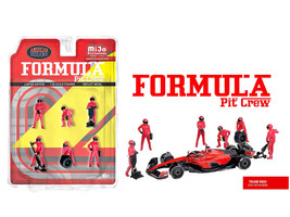 Formula Pit Crew Team Red 6 piece Diecast Figure Set 6 Figures Limited Edition for 1/64 Scale Models American Diorama AD-2443MJ