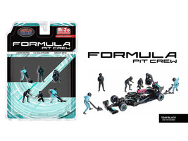 Formula Pit Crew Team Black 6 piece Diecast Figure Set 6 Figures Limited Edition for 1/64 Scale Models American Diorama AD-2444MJ