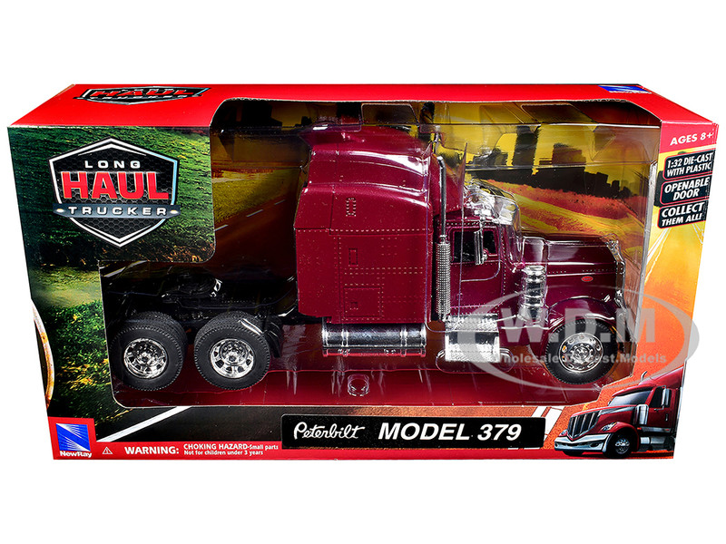 Peterbilt 379 Truck Tractor Burgundy Metallic Long Haul Trucker Series 1/32 Diecast Model New Ray 52803A