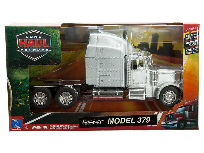 Peterbilt 379 Truck Tractor Silver Metallic Long Haul Trucker Series 1/32 Diecast Model New Ray 52803B