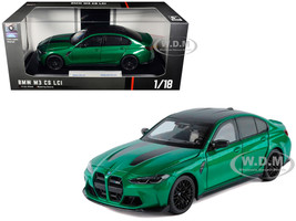 BMW M3 CS LCI Green Metallic with Matt Black Top and Hood Stripes 1/18 Diecast Model Car Heimanba H1292GRN
