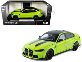 BMW M3 CS LCI Lime Green Metallic with Matt Black Top and Hood Stripes 1/18 Diecast Model Car Heimanba H1292LGRN