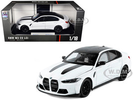 BMW M3 CS LCI White Metallic with Matt Black Top and Hood Stripes 1/18 Diecast Model Car Heimanba H1292W