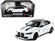 BMW M3 CS LCI White Metallic with Matt Black Top and Hood Stripes 1/18 Diecast Model Car Heimanba H1292W